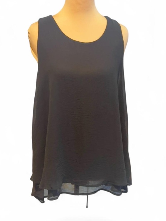 Blu Pepper Tops - Black 2 Layered Sleeveless Top with Back Button Closure- Size Large